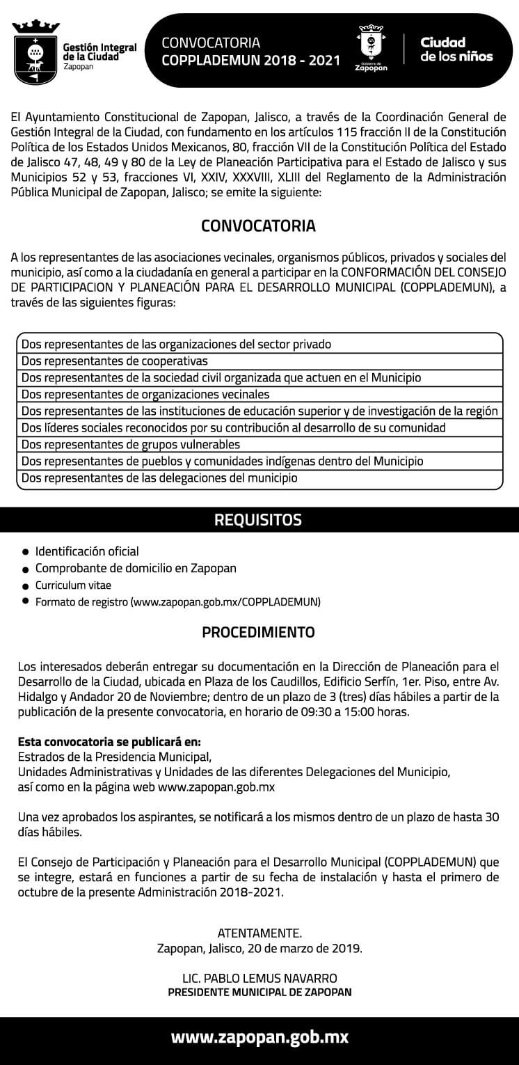 convocatoria copplademun 2018-2021 zapopan