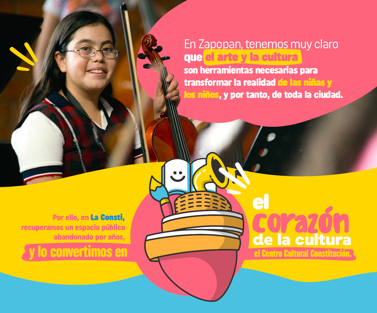 En Zapopan, tenemos muy claro que el arte y la cultura son herramientas necesarias para transformar la realidad de las niñas y niños, y por tanto, de toda la ciudad.